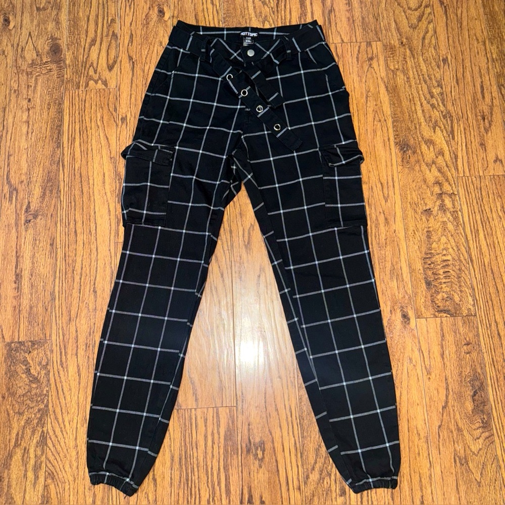 Hot Topic Women’s Sz S Grunge Plaid Cargo Jogger Pants Tripp Style Y2K Stretch